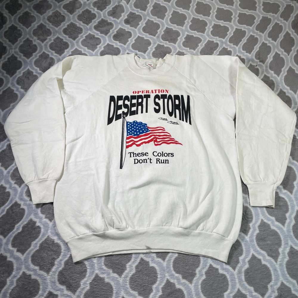 Fruit of the Loom Sweatshirt Men XL White Operation Desert Storm Vintage 90s USA
